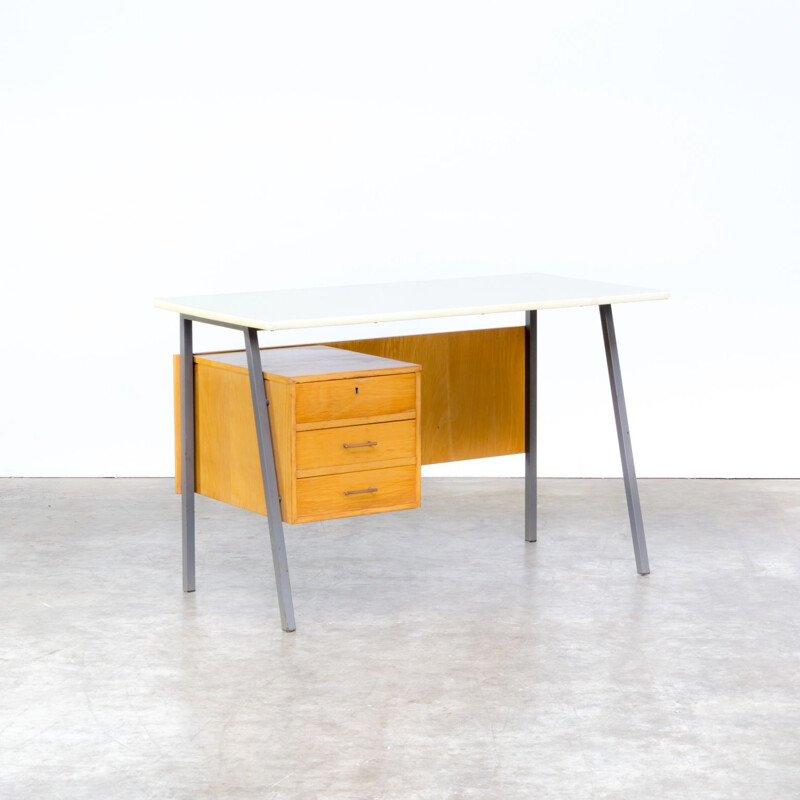 Vintage writing desk in metal and wood with formica top