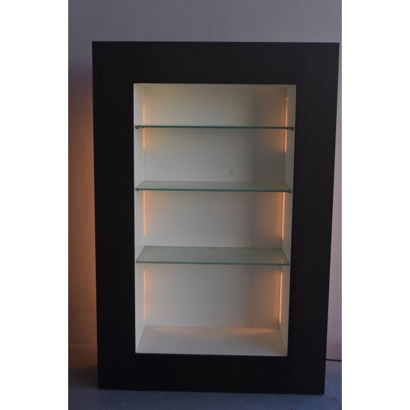 Vintage electrified display case in black lacquered wood for Acerbis