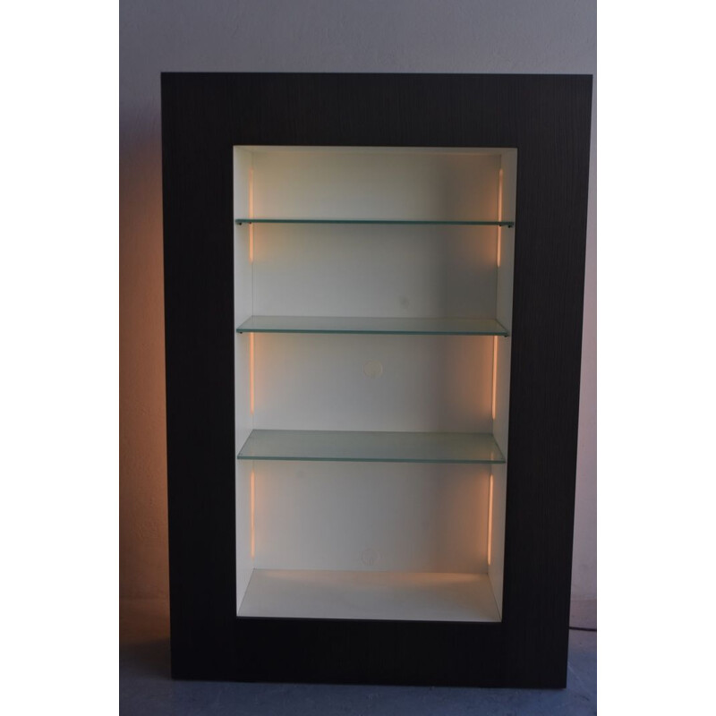 Vitrine électrifiée contemporaine vintage en bois laqué cérusé noir pour Acerbis