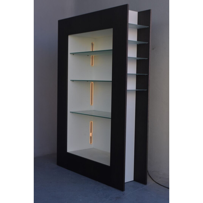 Contemporary black & white electrified showcase in lacquered wood