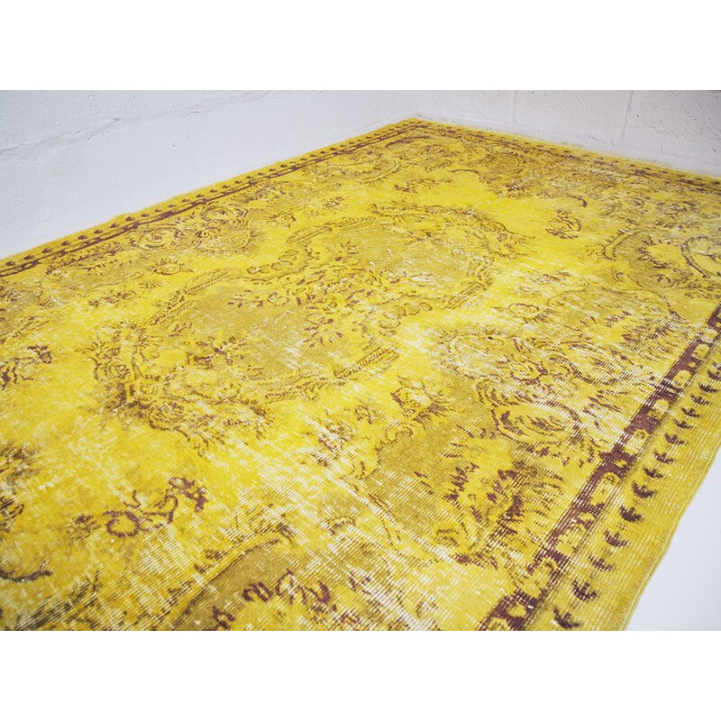 Vintage Turkish traditional rug with sades of olive and mustard