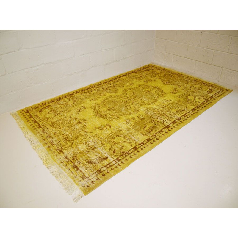 Vintage Turkish traditional rug with sades of olive and mustard