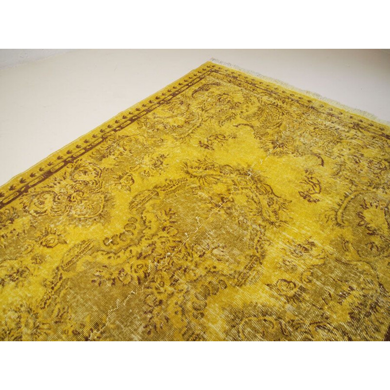 Vintage Turkish traditional rug with sades of olive and mustard