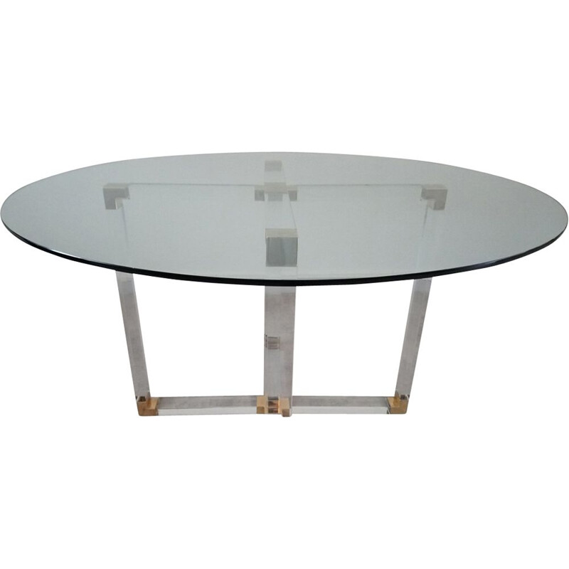 Vintage plexiglass and glass dining table for Metalarte 1970