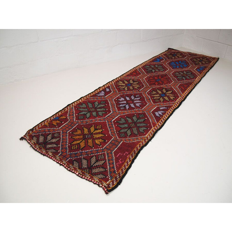Vintage Turkish tribal floor carpet runner 