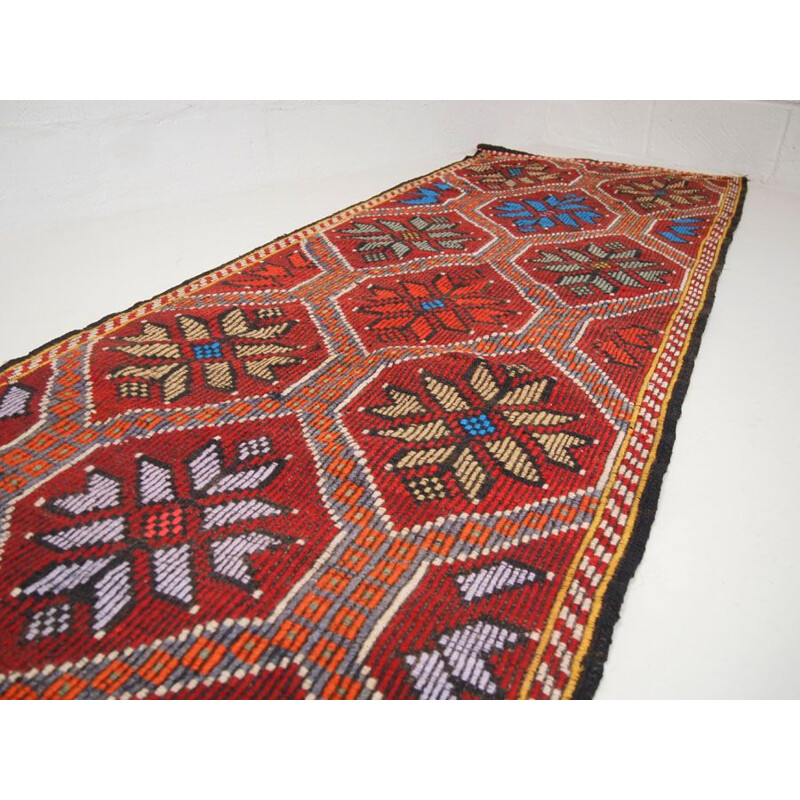 Vintage Turkish tribal floor carpet runner 