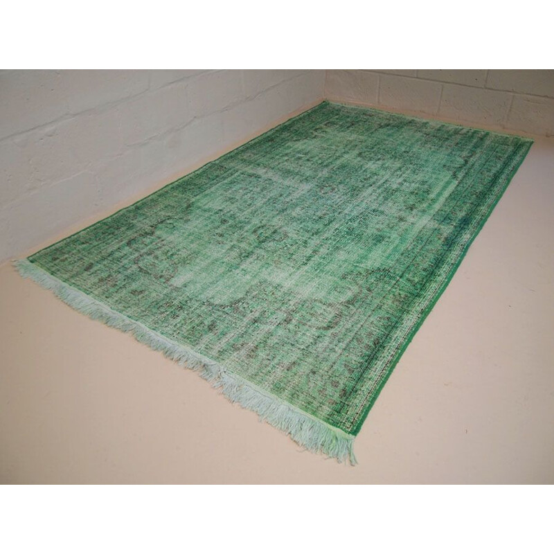 Vintage green over dyed traditional turkish rug