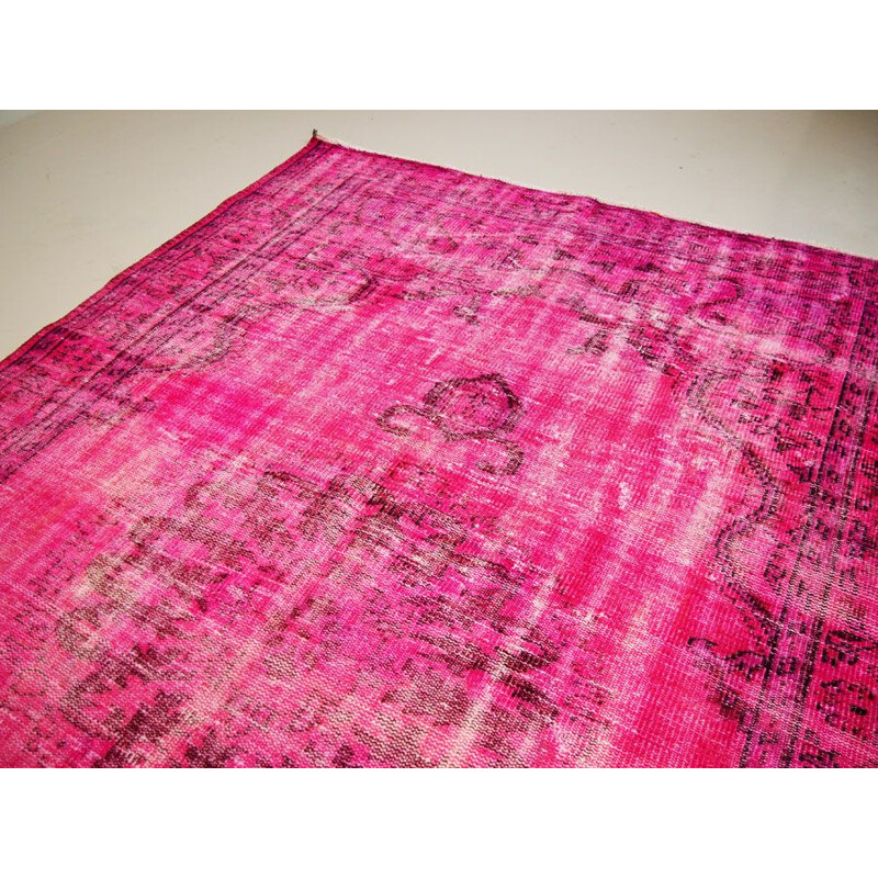 Vintage traditional Turkish rug in cerise pink