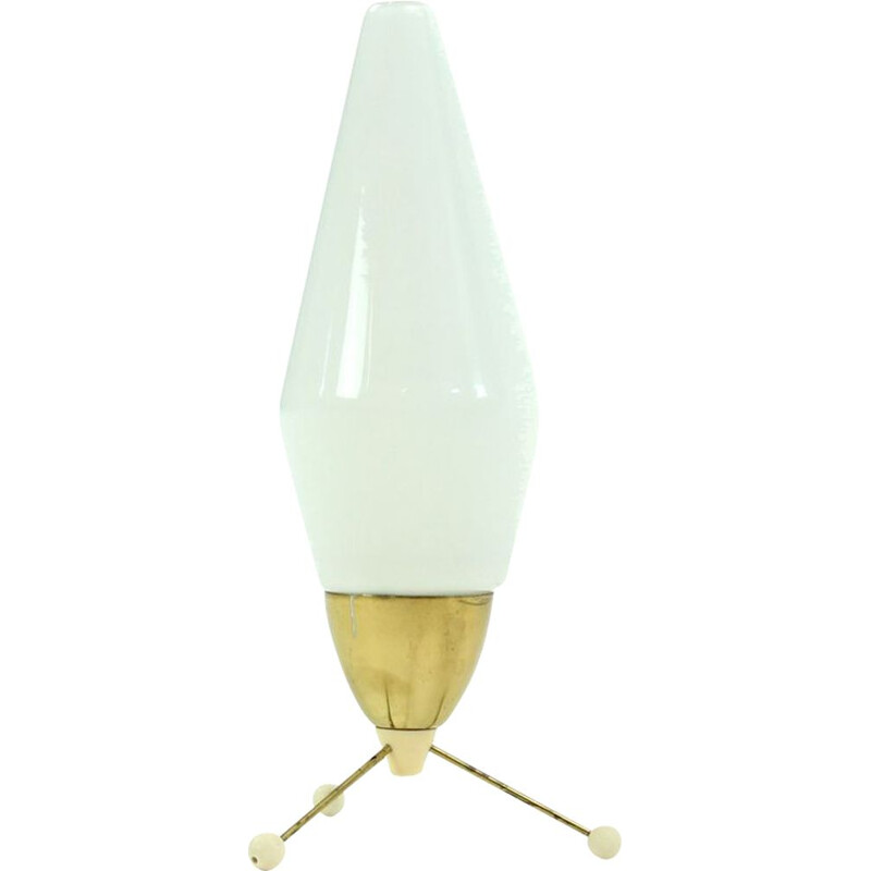 Lampe de table vintage en verre opalin blanc et laiton