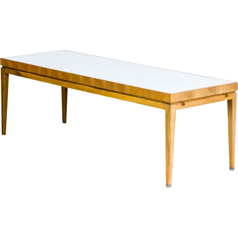 Table basse vintage extensible en bois avec carreaux en céramique