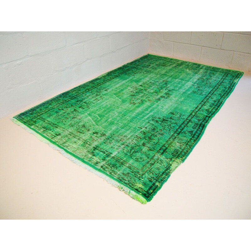 Vintage green dyed traditional Turkish rug