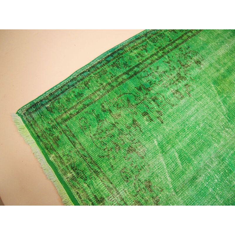 Vintage green dyed traditional Turkish rug