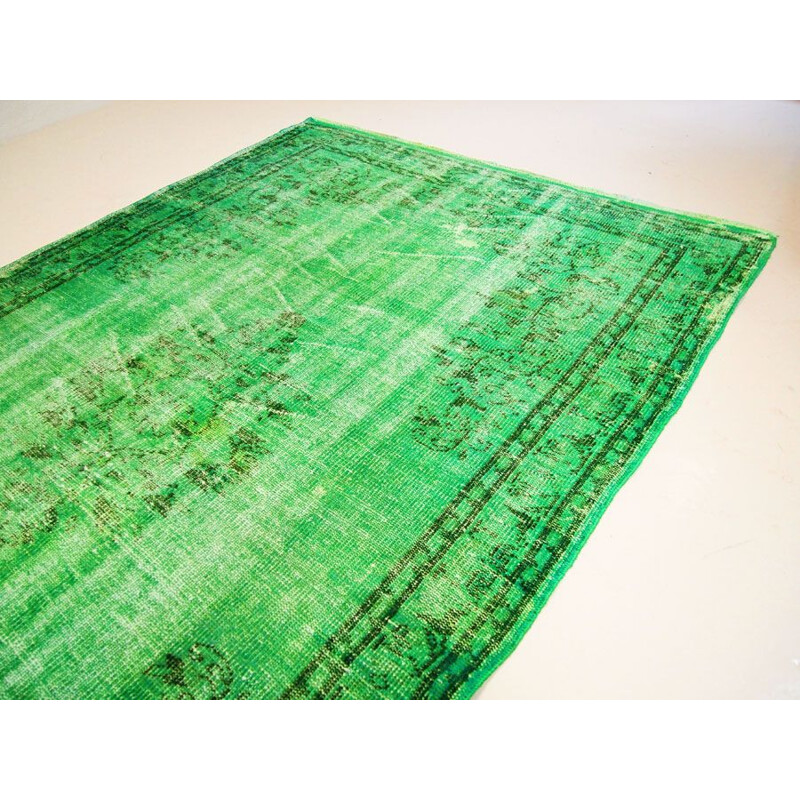 Vintage green dyed traditional Turkish rug