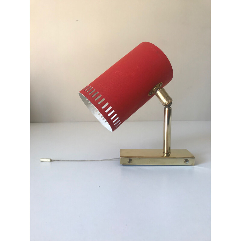 Lampada da parete "tubo" vintage in alluminio e ottone rosso