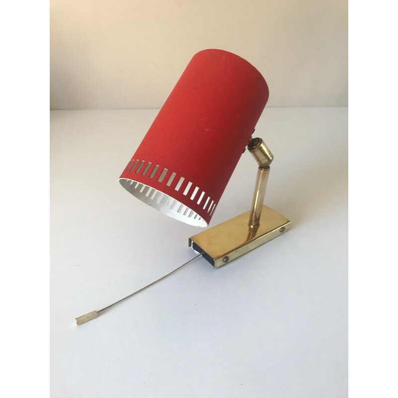 Vintage red wall lamp "pipe" in aluminum and brass