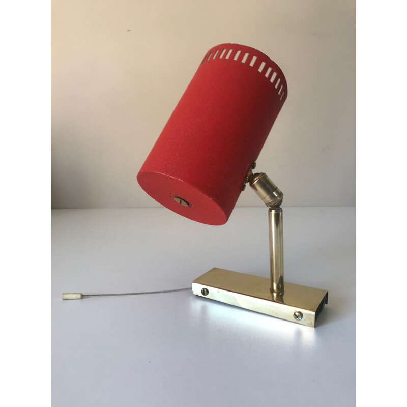 Vintage red wall lamp "pipe" in aluminum and brass