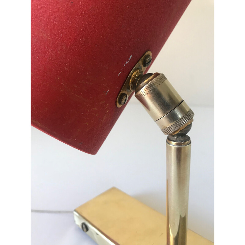 Vintage red wall lamp "pipe" in aluminum and brass