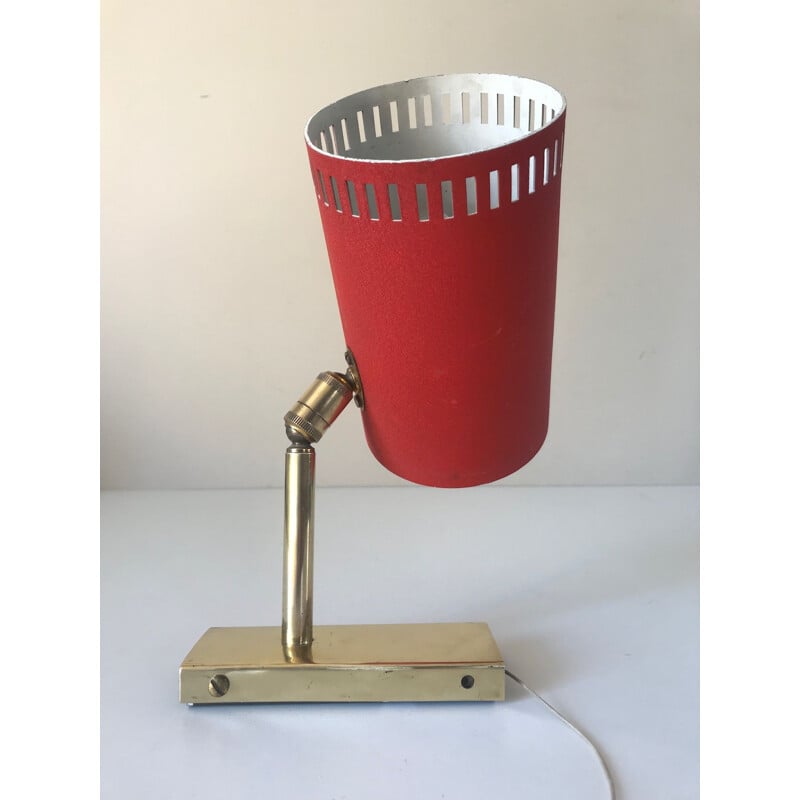 Vintage red wall lamp "pipe" in aluminum and brass