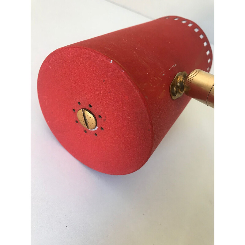 Vintage red wall lamp "pipe" in aluminum and brass