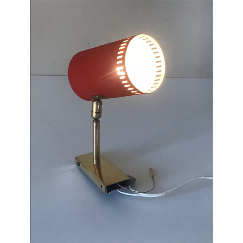Vintage red wall lamp "pipe" in aluminum and brass