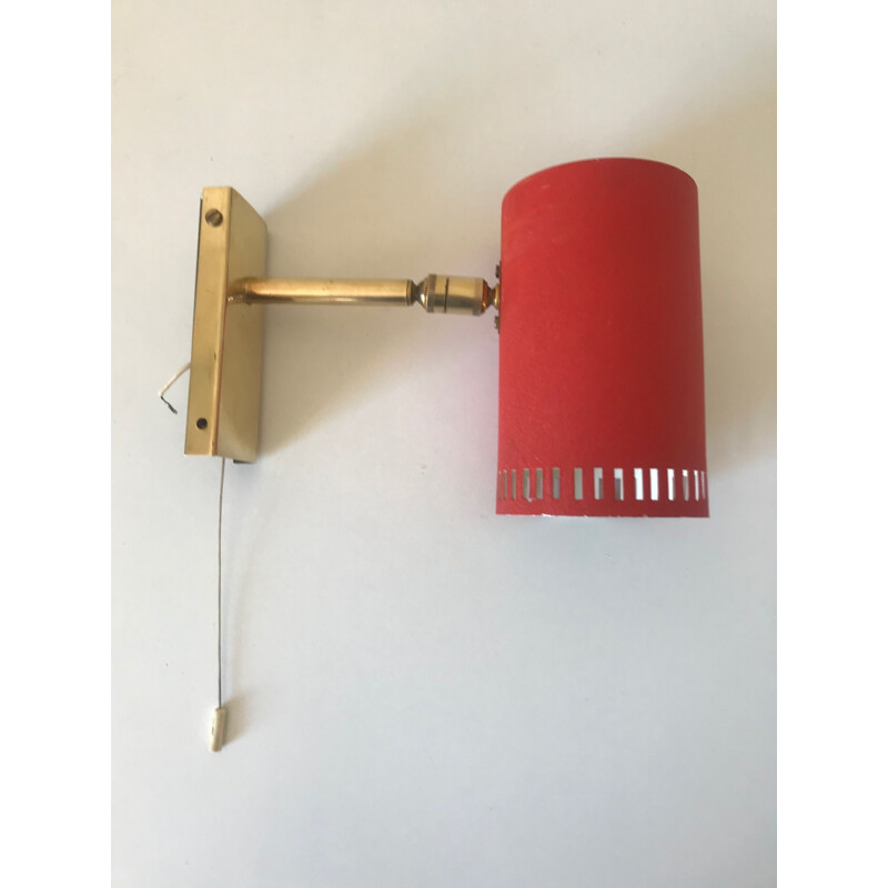 Vintage red wall lamp "pipe" in aluminum and brass