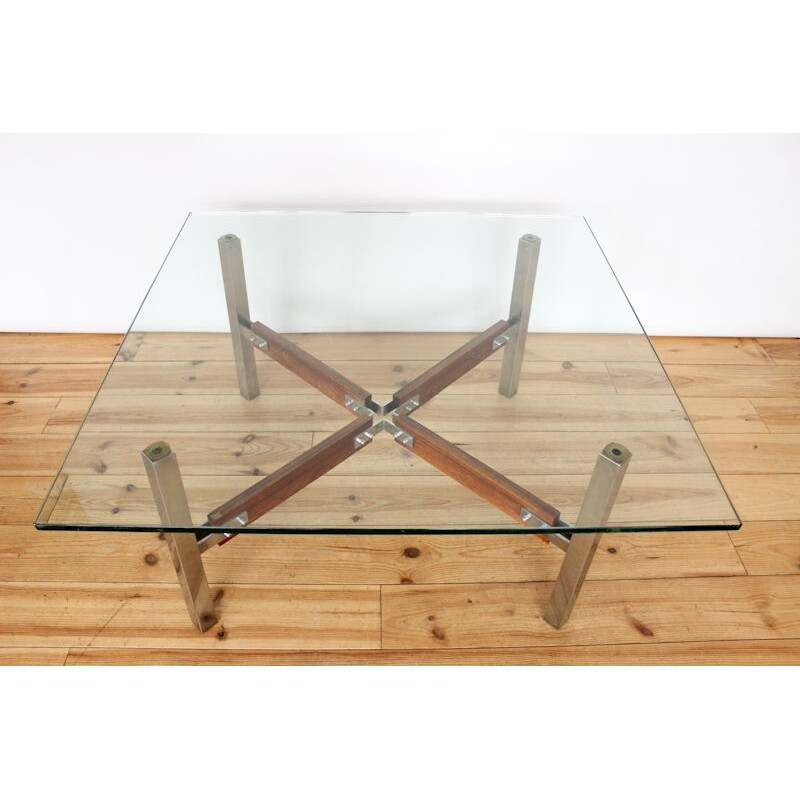 Table basse vintage carrée scandinave en verre