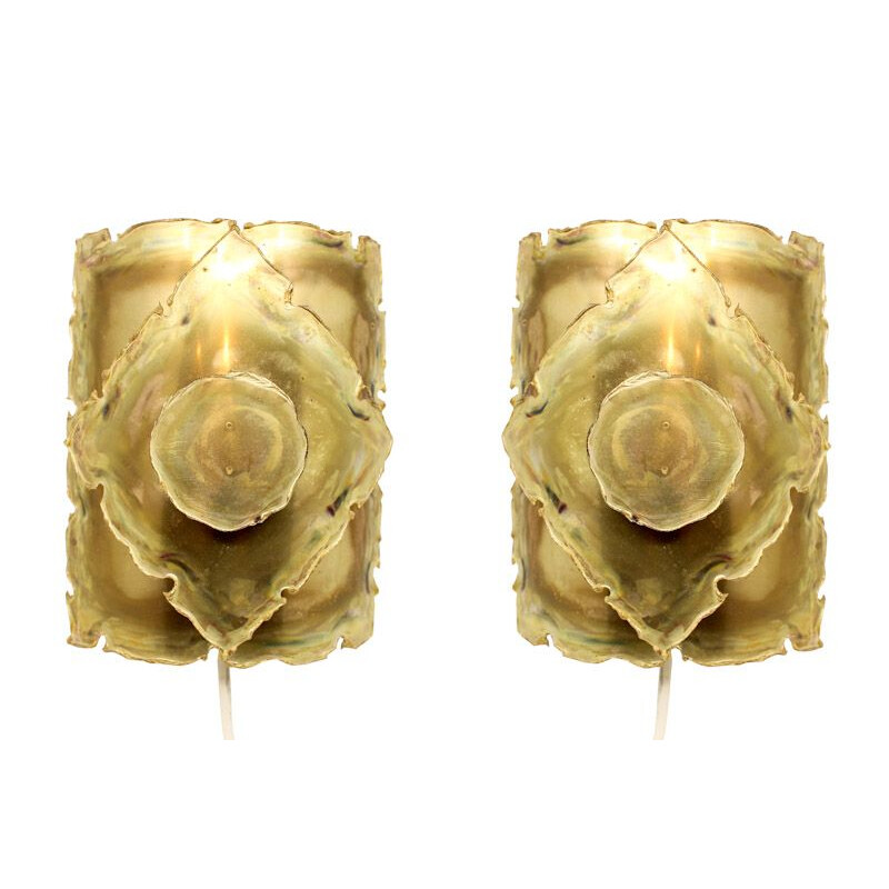 Set of 2 vintage wall lamps in brass by Svend Aage Holm Sørensen