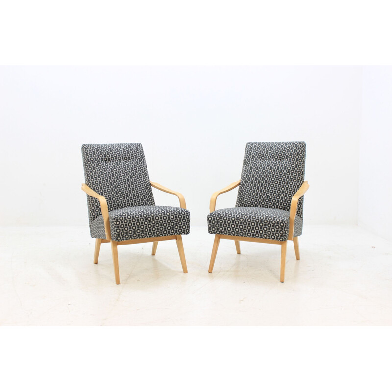 Set of 2 vintage armchairs in beechwood
