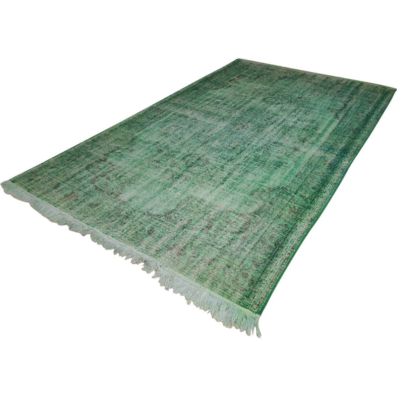 Vintage green over dyed traditional turkish rug