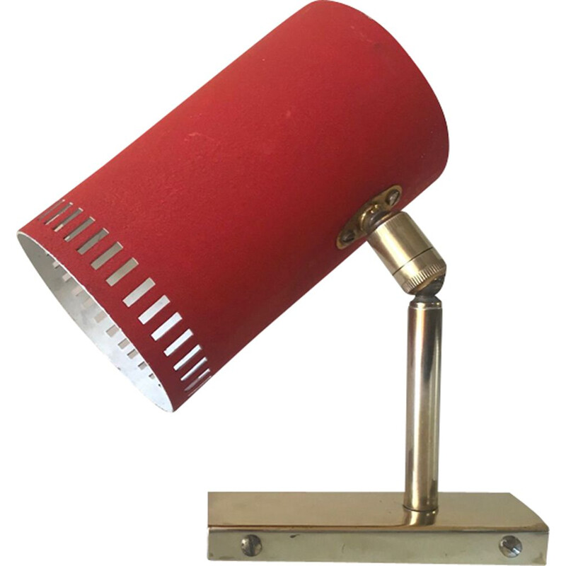 Vintage red wall lamp "pipe" in aluminum and brass