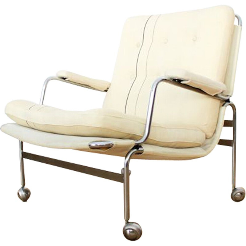 Vintage white armchair "Karin" by Bruno Mathsson