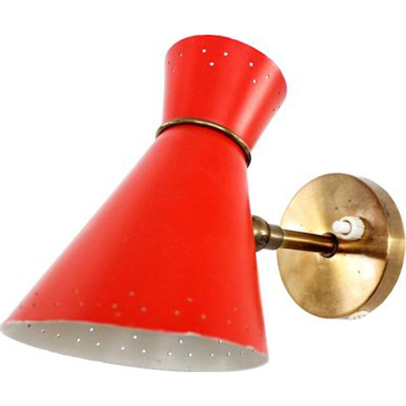 Vintage red wall lamp in brass by Svend Aage Sørensen