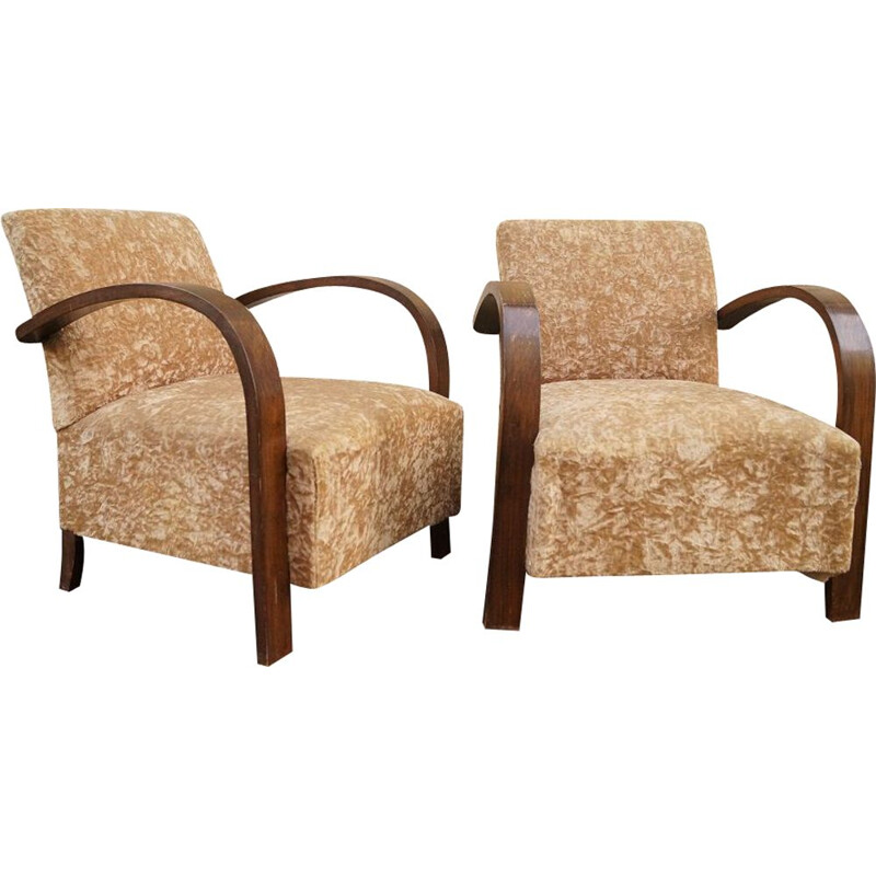 Set of 2 armchairs in velvet and mahogany