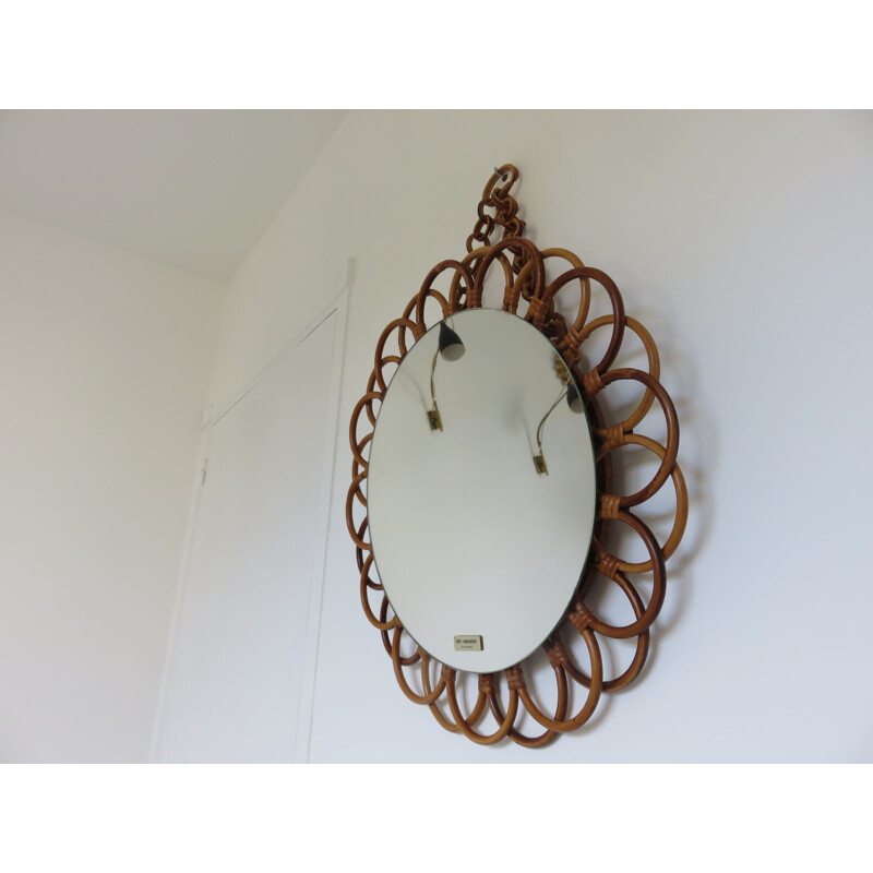 Vintage French mirror in rattan