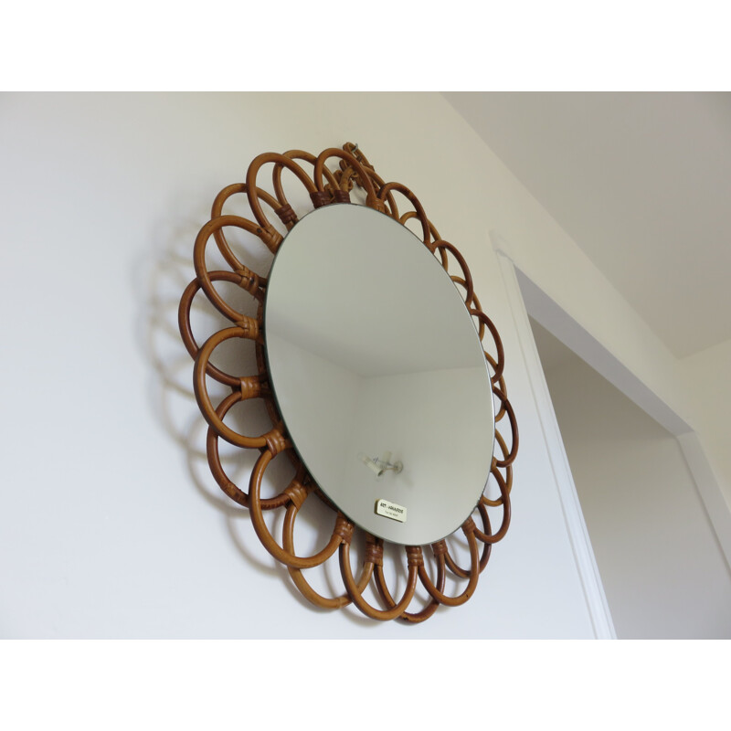 Vintage French mirror in rattan