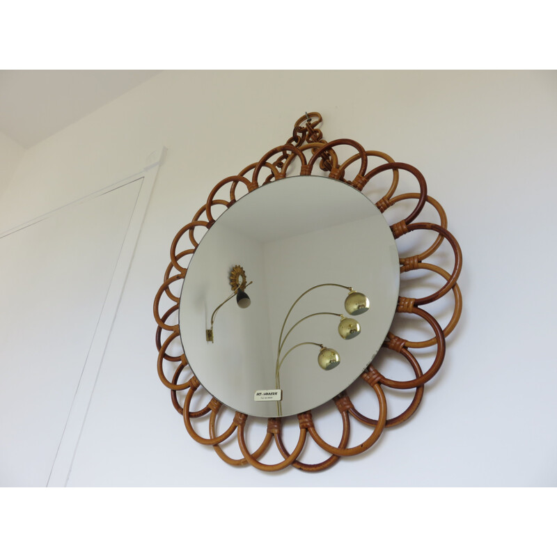 Vintage French mirror in rattan