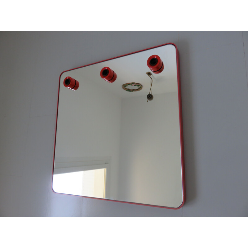 Miroir vintage éclairé "Gedy" italien en plastique rouge