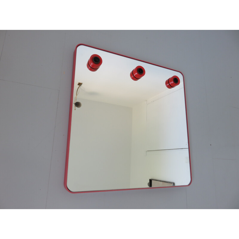 Miroir vintage éclairé "Gedy" italien en plastique rouge