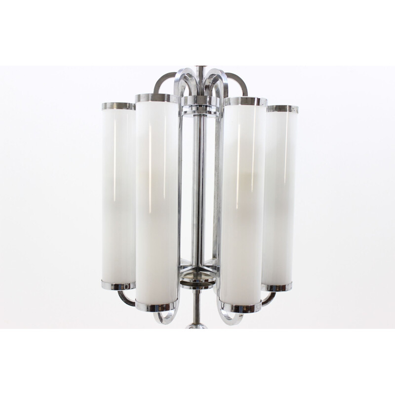 Vintage pendant lamp in chrome and opaline