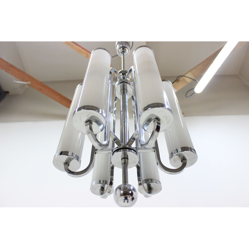 Vintage pendant lamp in chrome and opaline