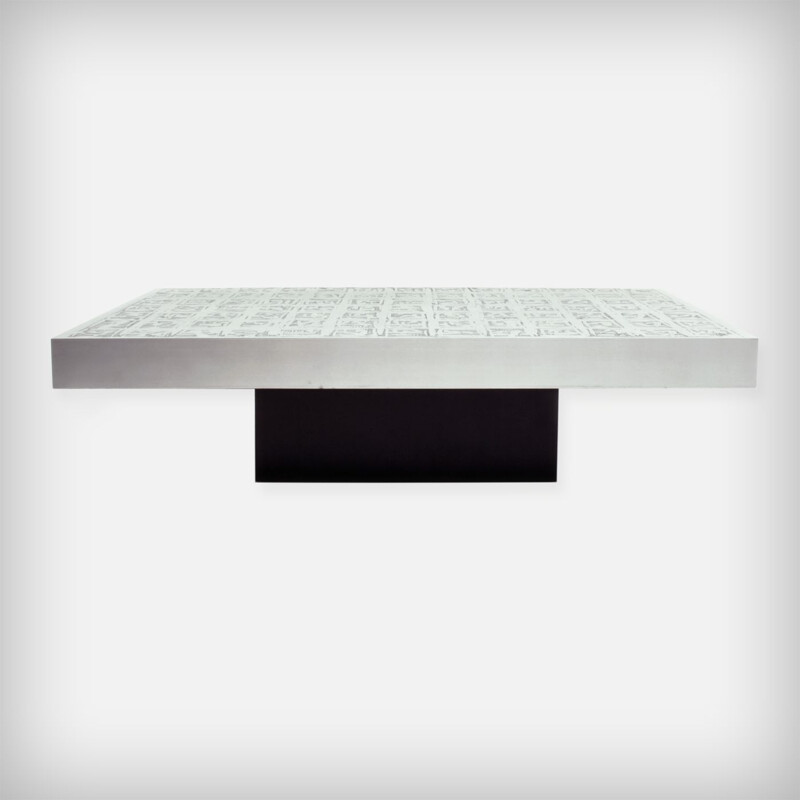 German Coffee Table in Etched Zinc by Bernhard Rohne