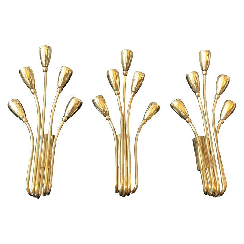 Set of 3 vintage modern Italian Wall Sconces in Brass