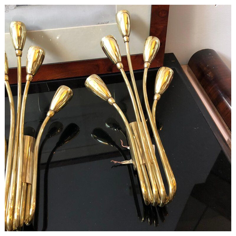 Set of 3 vintage modern Italian Wall Sconces in Brass