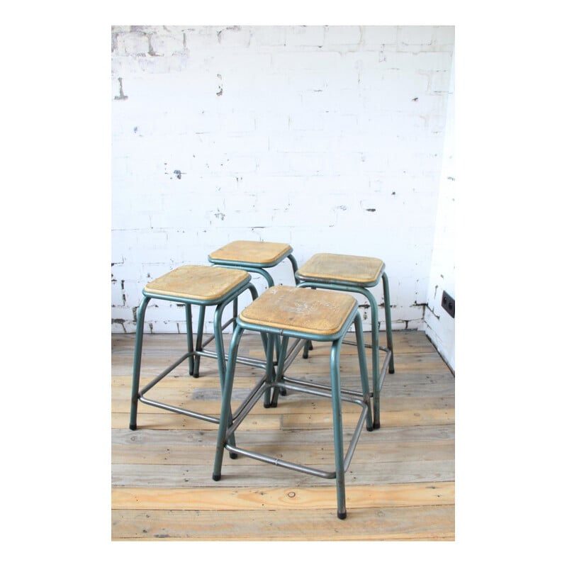 Set of 4 industrial stools by Gaston Cavaillon for Mullca