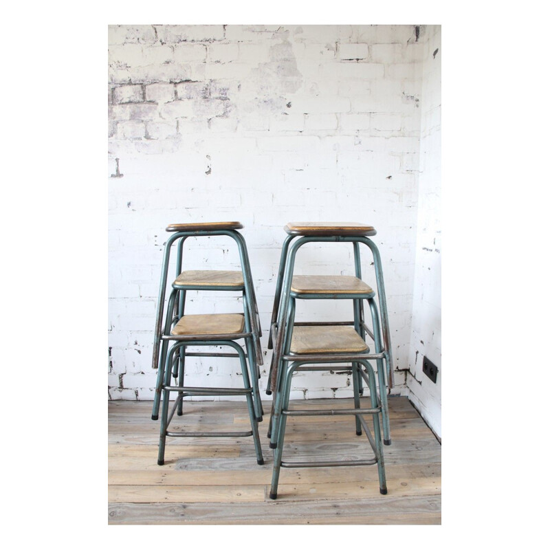 Set of 6 industrial stools by Gaston Cavaillon for Mullca