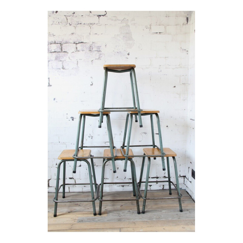 Set of 5 industrial stools by Gaston Cavaillon for Mullca