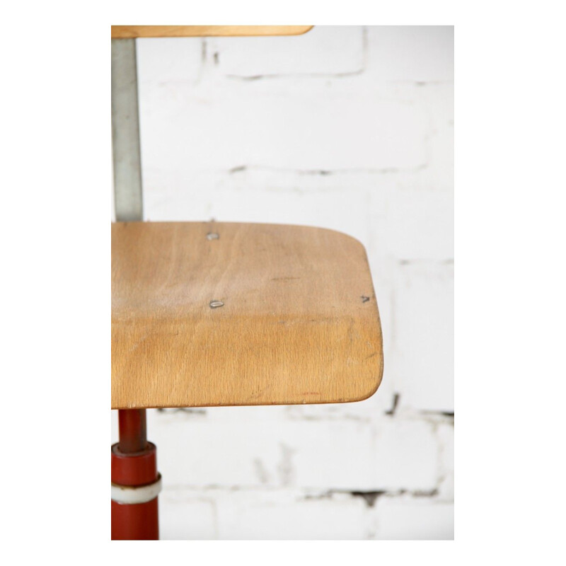 Set of 3 vintage studio chairs with red frame