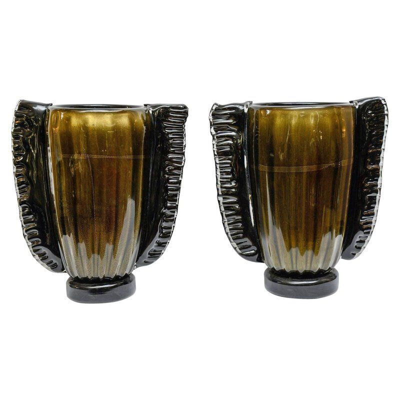 Vintage set of 2 vases in Murano glass 