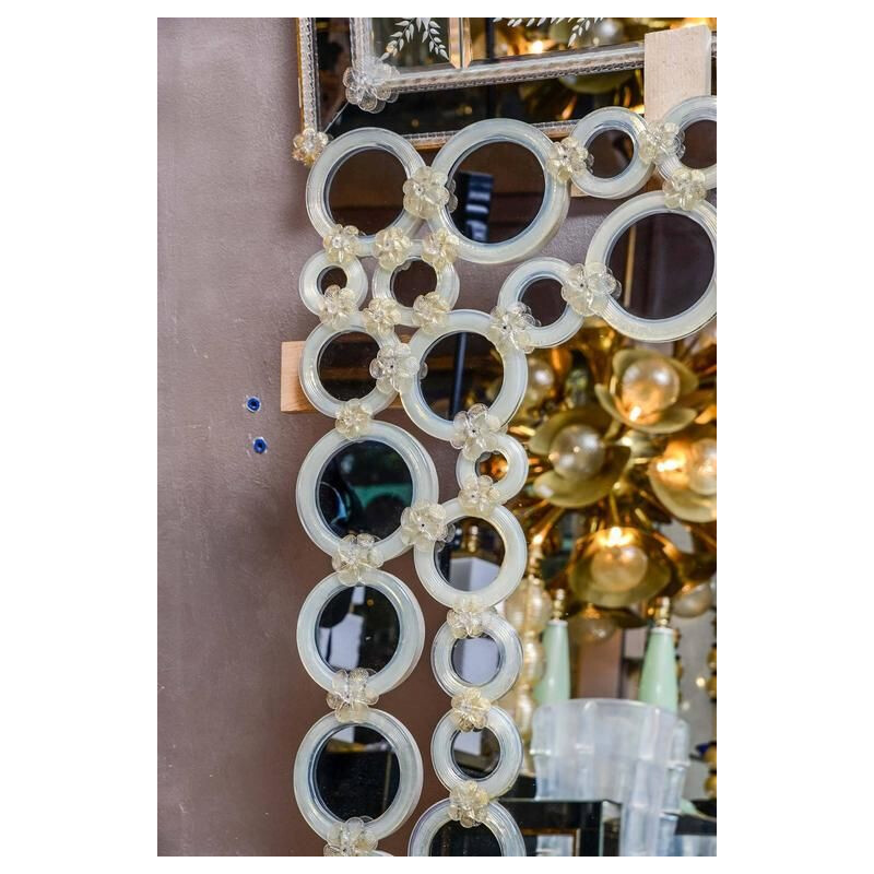 Miroir vintage en verre de Murano et cercles en opaline