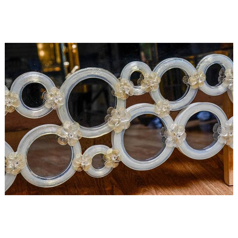 Miroir vintage en verre de Murano et cercles en opaline